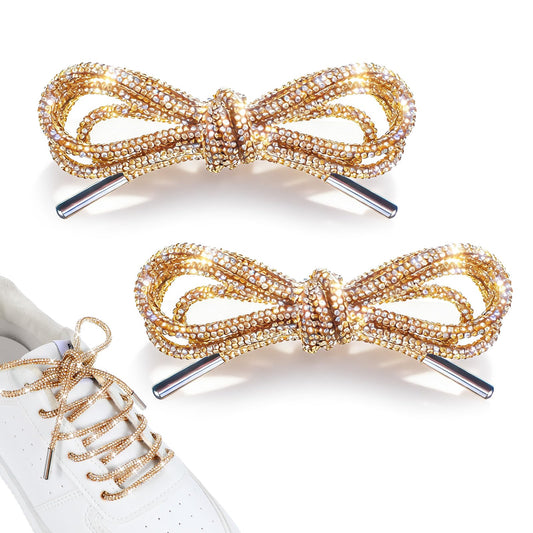 HaiFafafaing 2pcs Rhinestone Shoe Laces Bling Glitter Shoe Lace Diamond Rope Shoes Strings For Sneakers Shoelaces For Hoodies(Gold)
