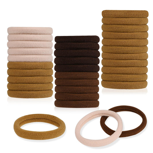 100 pcs Elastic Hair Ties Hair Bobbles Soft Nylon Seamless Hair Ties No Damage Hair Bands Ponytail Holders for Women Girls(Dark Coffee, Brown, Coffee, Beige)