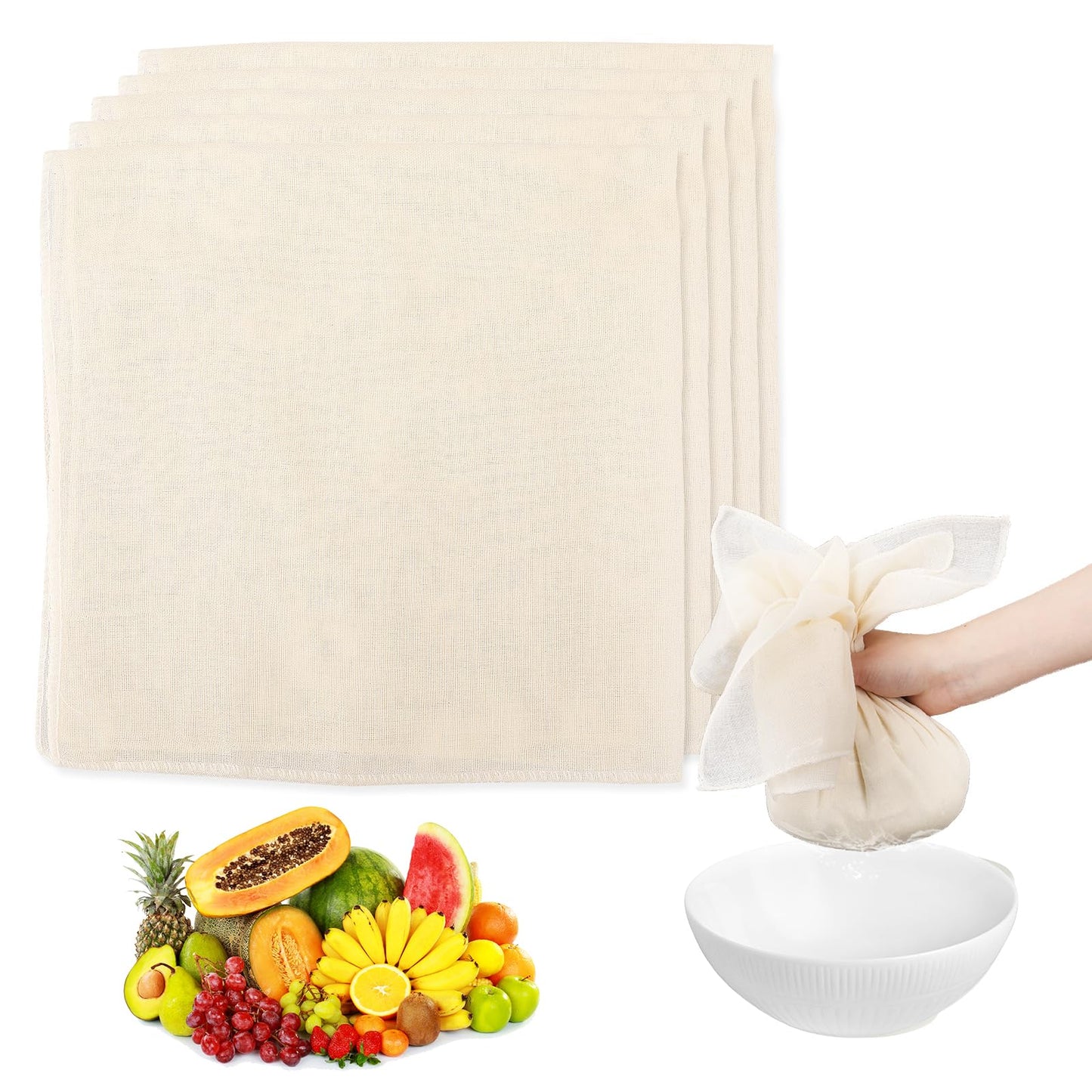 8pcs Grade 100 Cheese Cloths Bags,Reusable Muslin Cloth,19.49 x 19.09inch Hemmed Cheese Cloth for Straining,Craft,Cooking,Baking,Juicing,Cheese Making