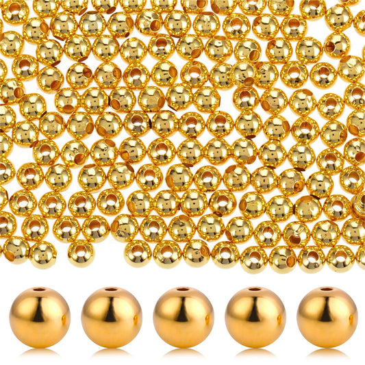 Lusofie 300pcs 4mm Smooth Round Beads Gold Beads Spacer Loose Ball Beads for Bracelet Jewelry Making Craft