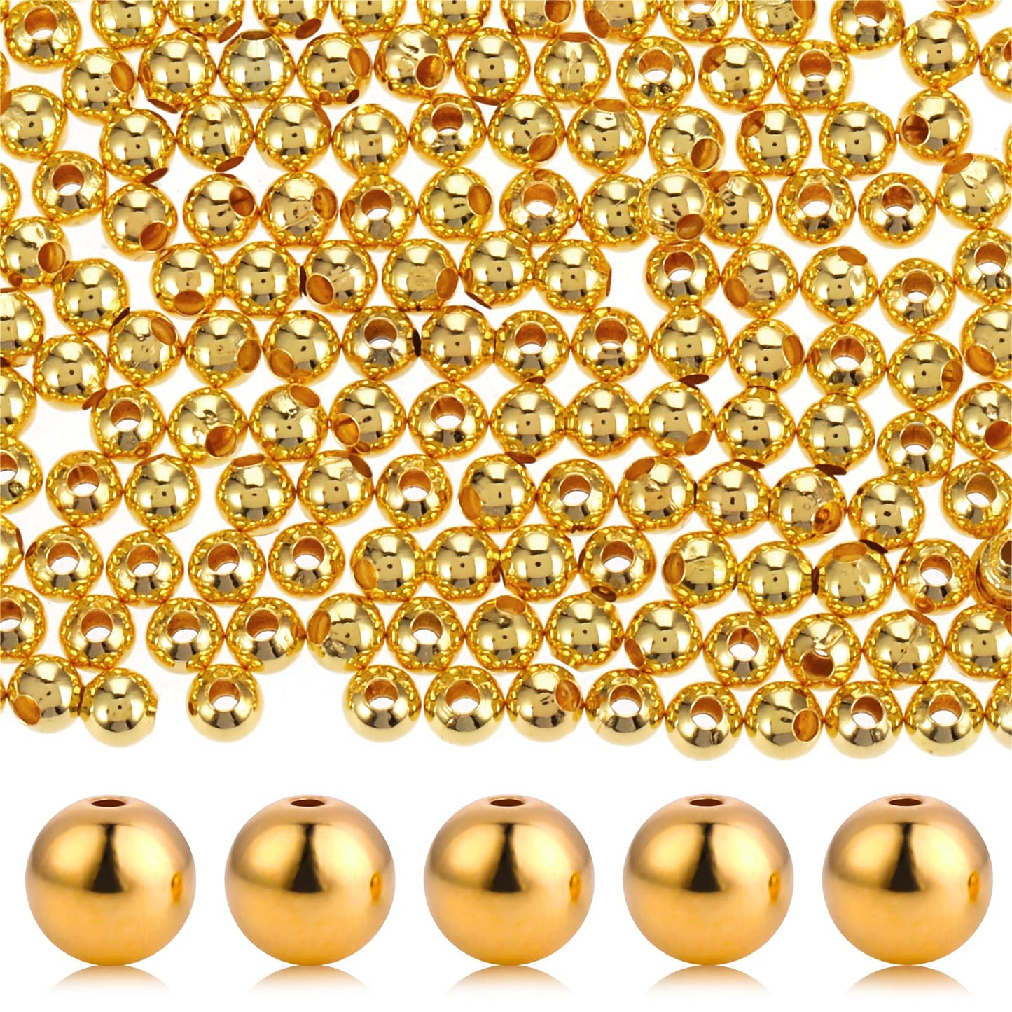 Lusofie 300pcs 4mm Smooth Round Beads Gold Beads Spacer Loose Ball Beads for Bracelet Jewelry Making Craft