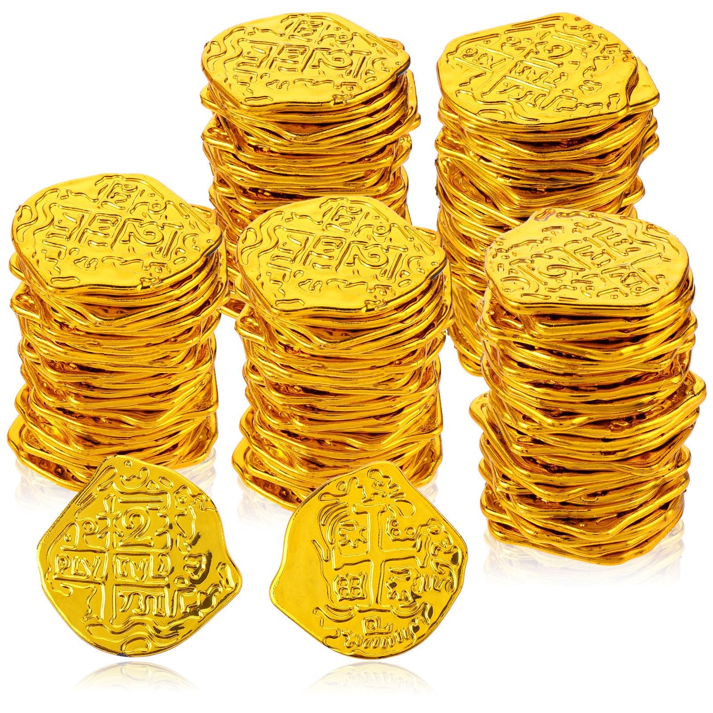 Yolev 100 Pieces Pirate Coins Plastic Coins Replica Spanish Doubloons St. Patrick's Coin Pirate Party Decorations for Pirate Party Decorations Halloween Adventure Themed Event