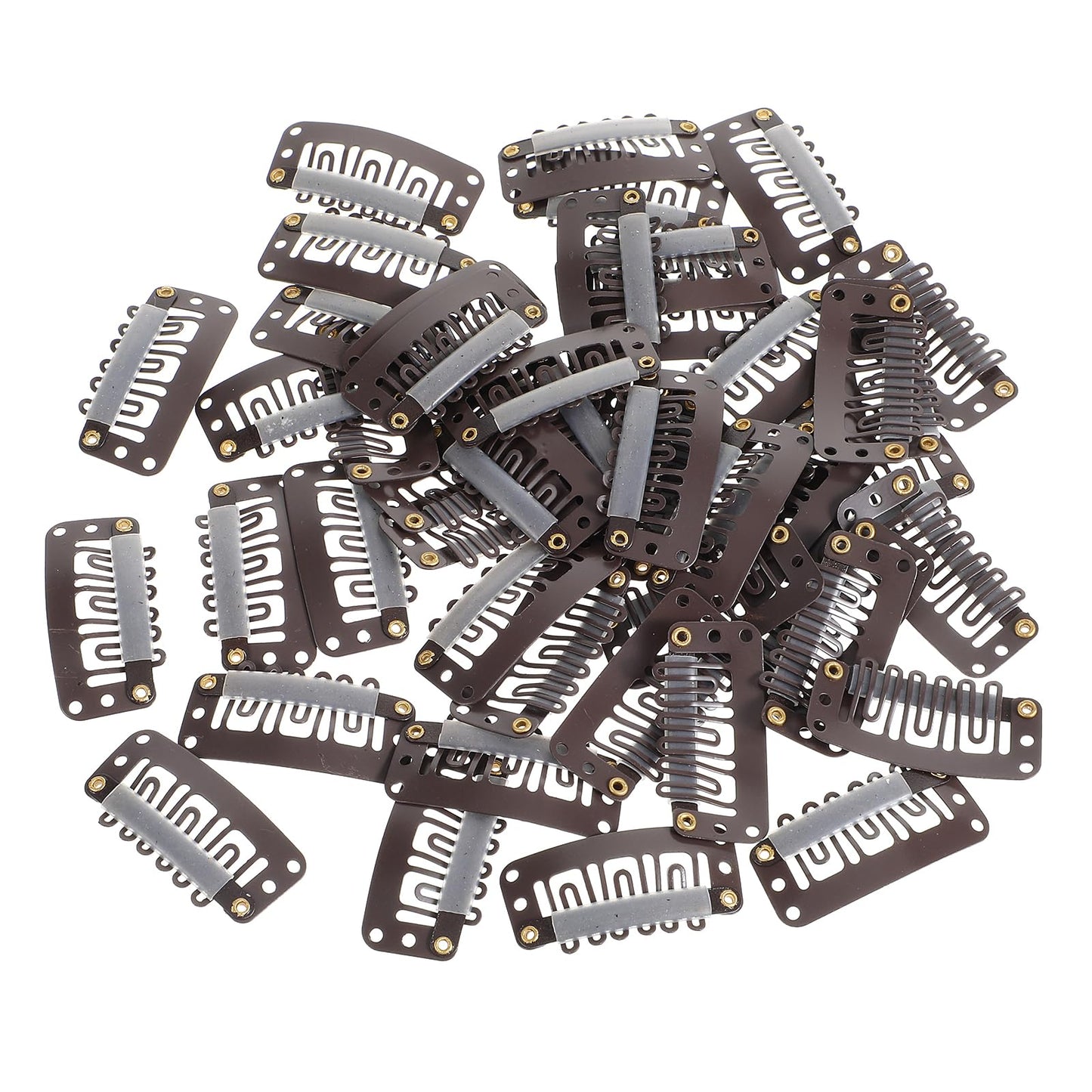 Yolev 50PCS Hair Extension Clips 6-Teeth Metal Wig Clips U-Shape Clips for Extensions Small Wig Comb Accessories for Women's DIY Hair Extensions (Dark Brown)