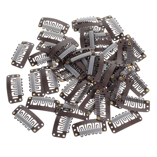 Yolev 50PCS Hair Extension Clips 6-Teeth Metal Wig Clips U-Shape Clips for Extensions Small Wig Comb Accessories for Women's DIY Hair Extensions (Dark Brown)