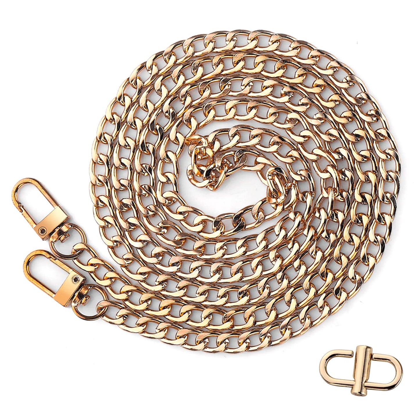 Yolev 1Pieces Purse Replacement Flat Chains Strap 130 cm Long Bag Chains Strap Metal Purse Chains Straps with an Adjustable Clasp for DIY Purse Handbag Shoulder Crossbody Bag Making(Gold)