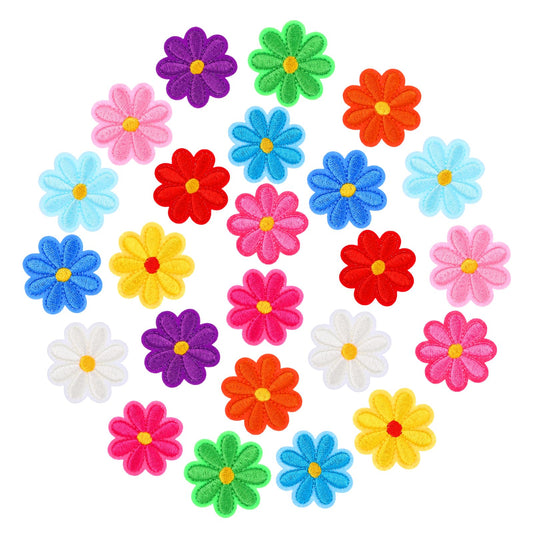 Lusofie 24 Pcs Iron On Patches 1.56 Inches Flower Patches for Clothes Cute Daisy Sewing Applique Patches for Jackets Bags Jeans Clothes DIY Decorative Patches (Colorful)