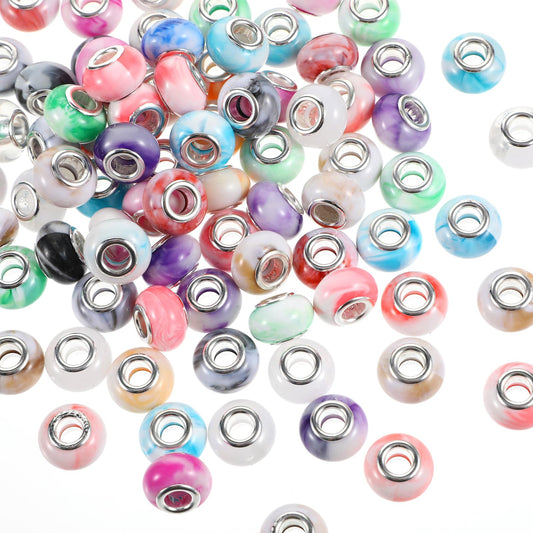 100Pcs Beads for Pens,9mm Colorful Large Hole Beads Charms with Silver Brass Cores for DIY Fairy Wand Garden Crafts Stakes Decoration