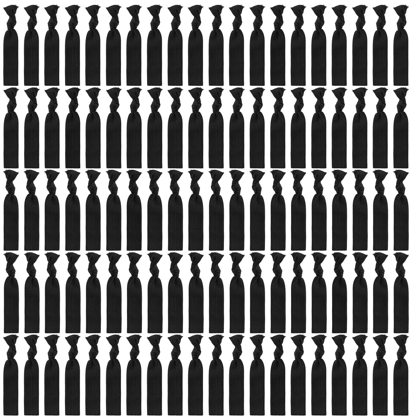 100Pcs No Crease Flat Hair Ties Knotted Ponytail Holders No Break Hair Bands Elastic Ribbon Hair Ties for Women Girls(Black)
