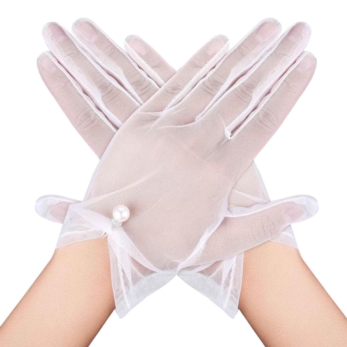 Short Lace Gloves Pearl Bridal Gloves Tea Party White Wedding Sheer Gloves for Bride Bridesmaids Funeral Banquet Masquerade Opera Funeral Dinner Prom Party Gloves for Women