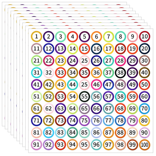 1000Pcs Numbers Stickers 1-100 Round Colored Labels 10 Sheets Waterproof Labels Number Inventory Stickers for Office Home Inventory Storage Classification(25mm)