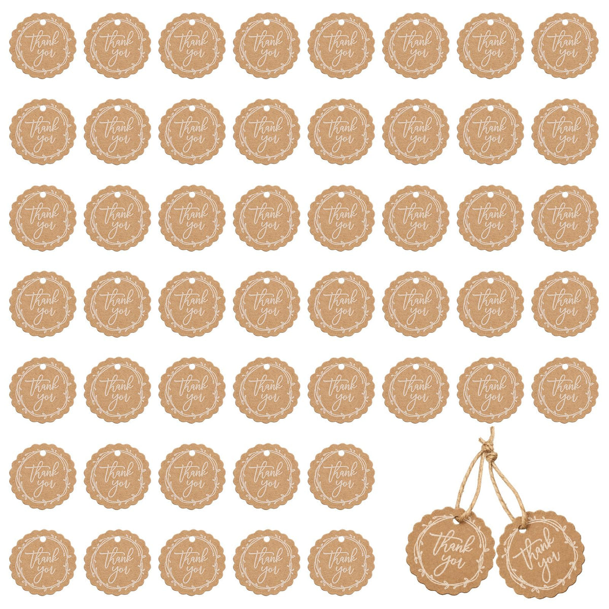 50pcs Thank You Tags Baby Shower 1.77in Brown Round Gift Tags with String