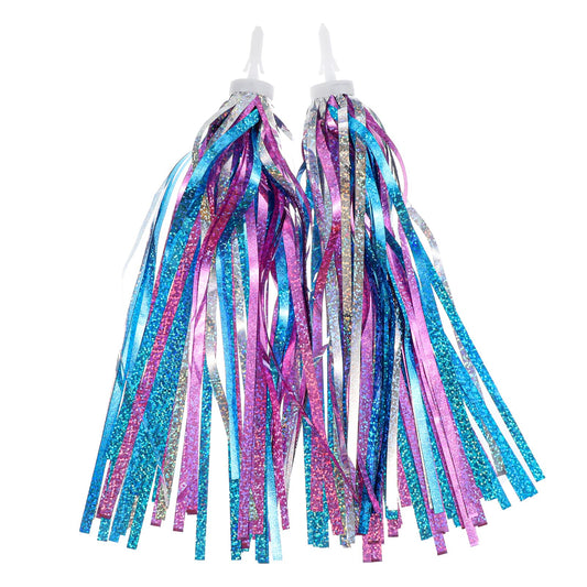 Fiyooau 1 Pair of Pink Blue Bike Streamers, Sparkling Bike Tassels for Girls, Bicycle Handlebar Streamers Kids Bike Accessories