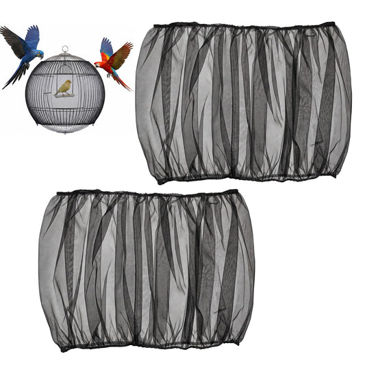 Fiyooau 2Pcs Bird Cage Seed Catcher, Adjustable Bird Cage Skirt Cover, Black Stretchy Birds Cages Netting for Round Square Parrot Parakeet Macaw African Cages