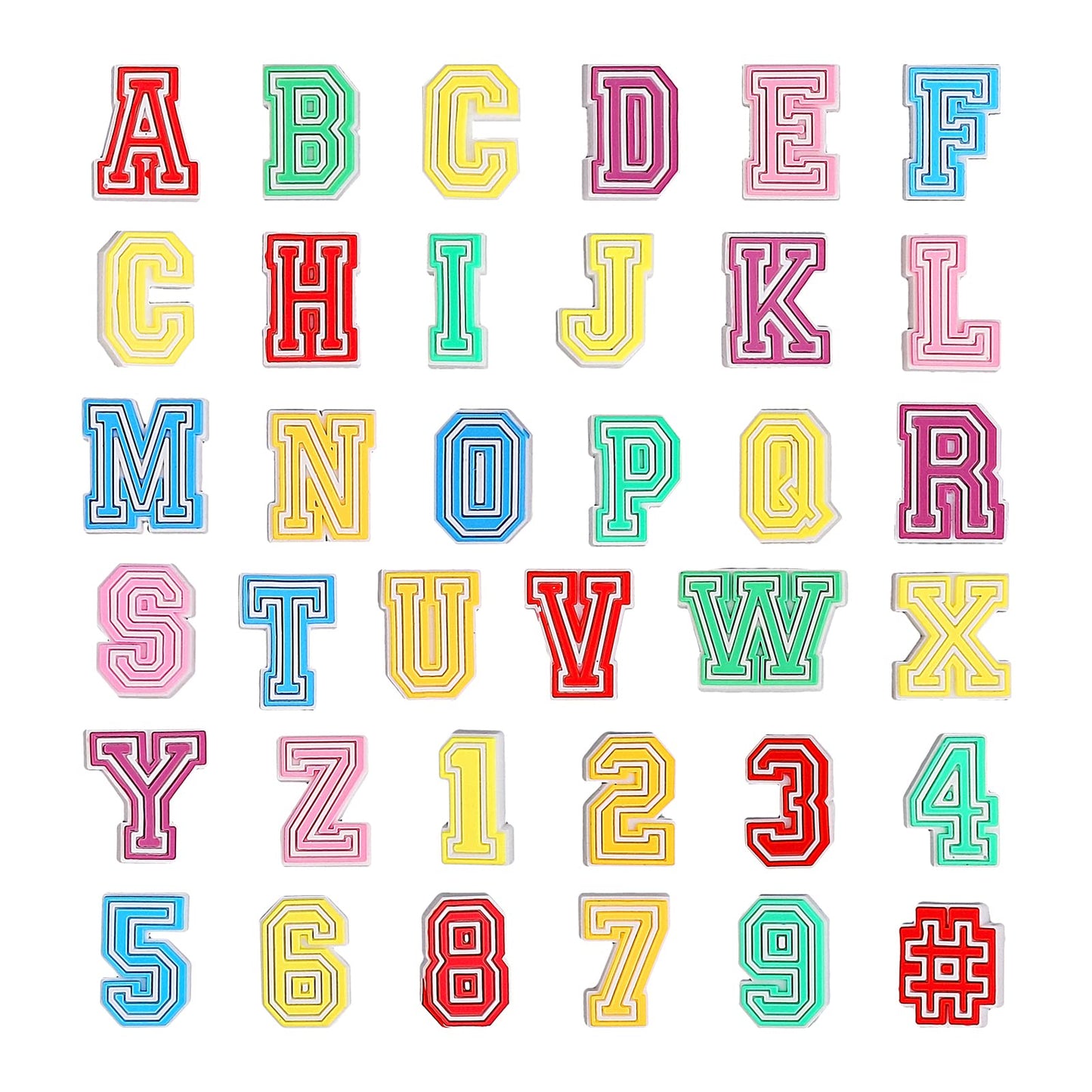 Lusofie 37 Pieces Colour Letters Numbers Shoe Charms, A-Z Letters & 0-9# Numbers Clog Charms DIY Shoes Pins for Boy Girl Teens Men Women and Adults