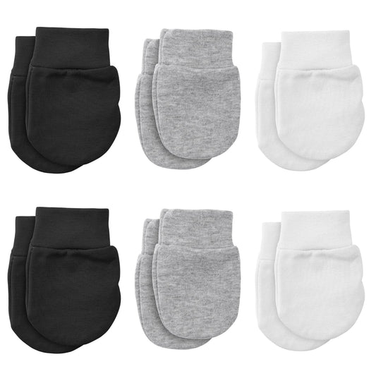 Lusofie 6 Pairs Newborn Baby Mittens Infant Toddler Gloves Soft Cotton No Scratch Mittens Gloves Baby Boys Girls for 0-6 Months(White + Light gray + Black)