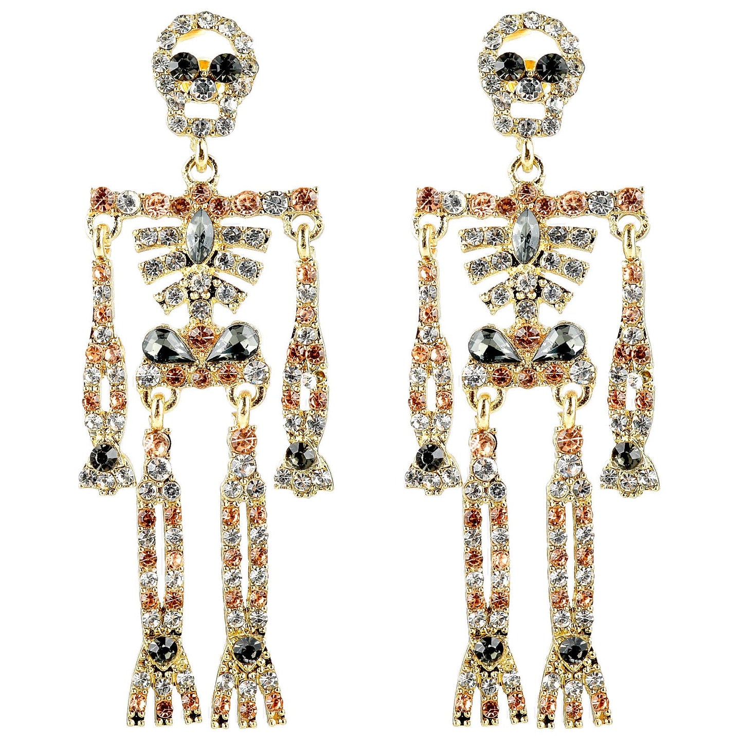 Lusofie 1Pair Halloween Skeleton Earrings Crystal Skull Dangle Earrings Bling Rhinestone Halloween Earrings for Women