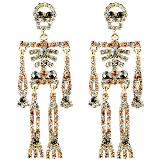 Lusofie 1Pair Halloween Skeleton Earrings Crystal Skull Dangle Earrings Bling Rhinestone Halloween Earrings for Women