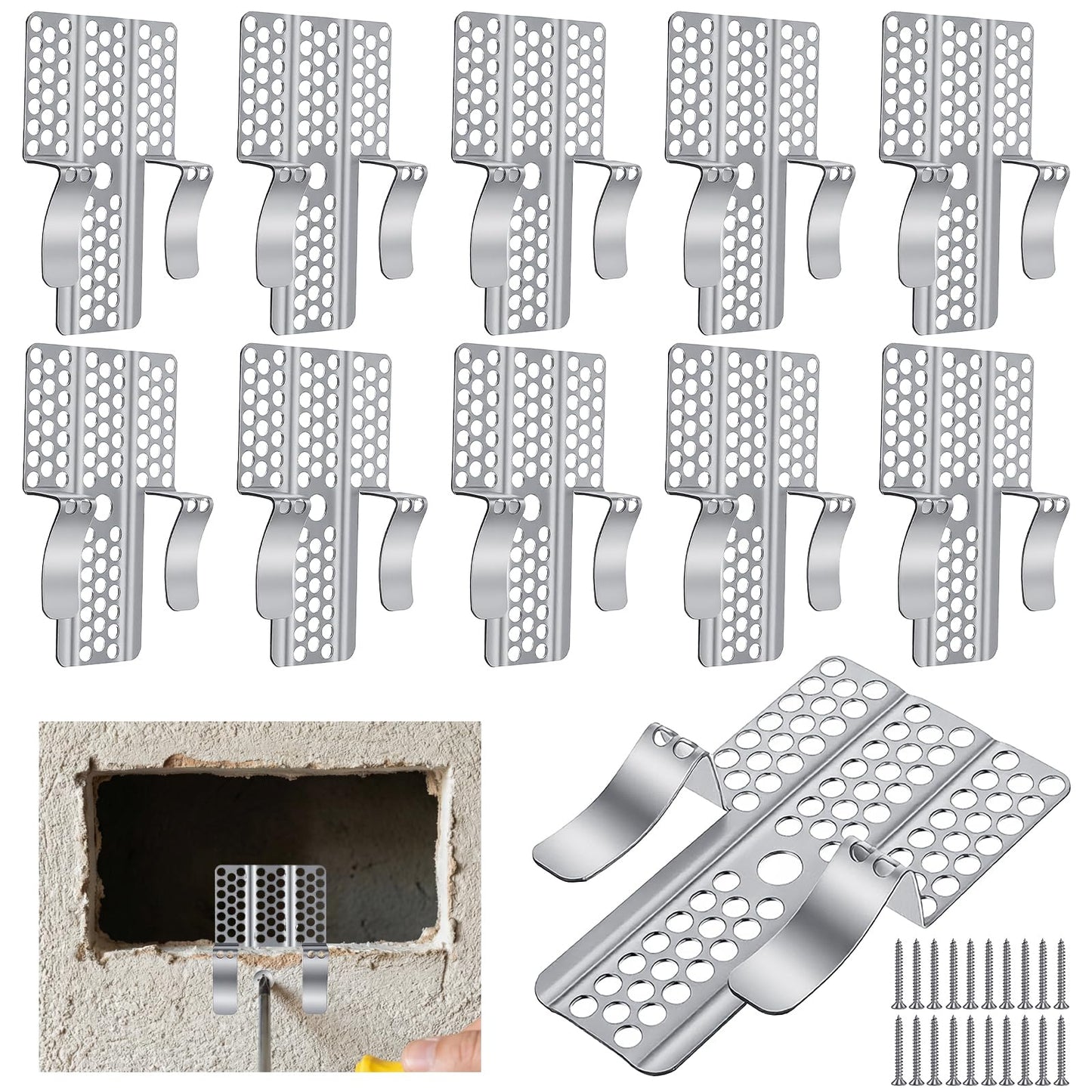10 Pack Drywall Repair Clips, 1/2 Inch Drywall Patch Clips with 20 Screws, Professional Stainless Steel Dry Wall Repair Kit for Damaged Walls Repairing