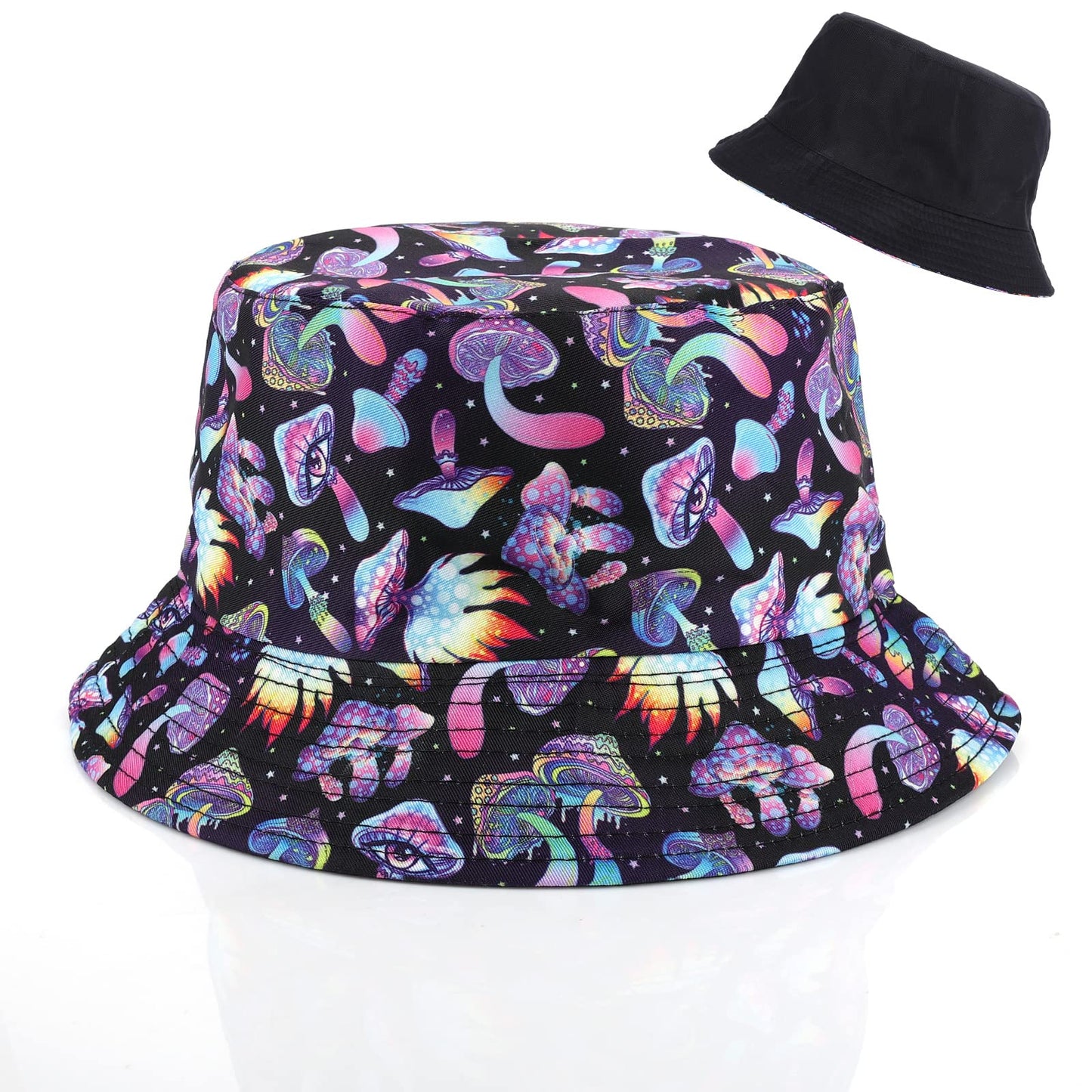 Yolev Retro 80s Bucket Hat Funny Disco Bucket Hat for Disco Hip hop Party Reversible Portable Hat Printed Fisherman Hat for Women Men Purple and Black