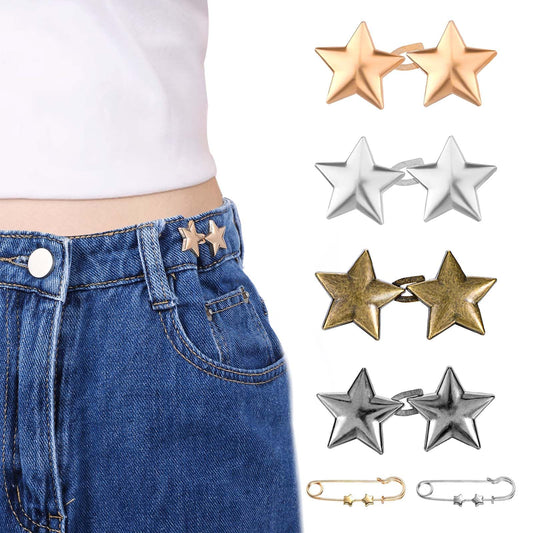 Lusofie Star Pant Waist Tightener 10 Pcs Waist Tightener for Jeans Reusable Buttons Pins for Loose Jeans No Sewing Required Pant Clips for Jeans Skirt Clothes Decoration Accessories(4 Colors)