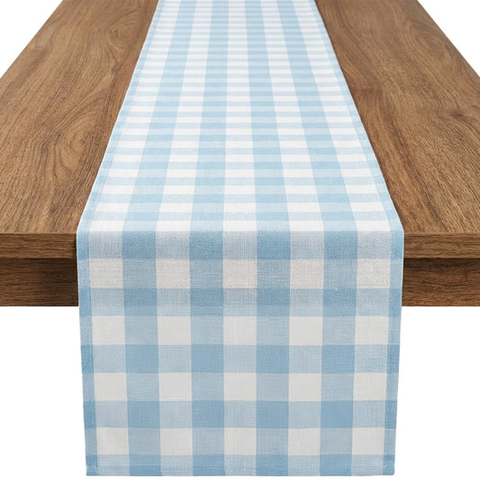 Dusty Blue Gingham Table Runner Blue and White Checkered Table Runner Birthday Wedding Baby Shower Party Decoration BBQ Dining Room Home Kitchen Table Decor (13" x 72")