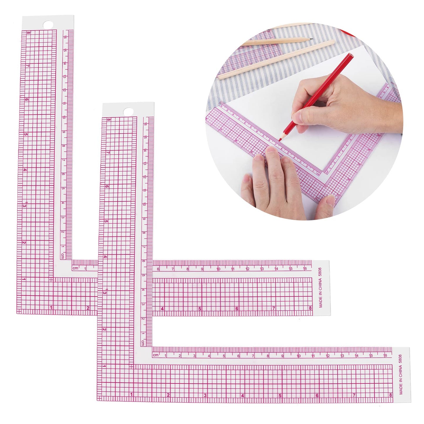 Lusofie 2 Pcs Plastic Sewing Ruler, L Square Ruler Framing Ruler Sewing Measure Tailor Ruler Clear Sewing Ruler for Tailor Craft Tool Drawing Measuring Supplies
