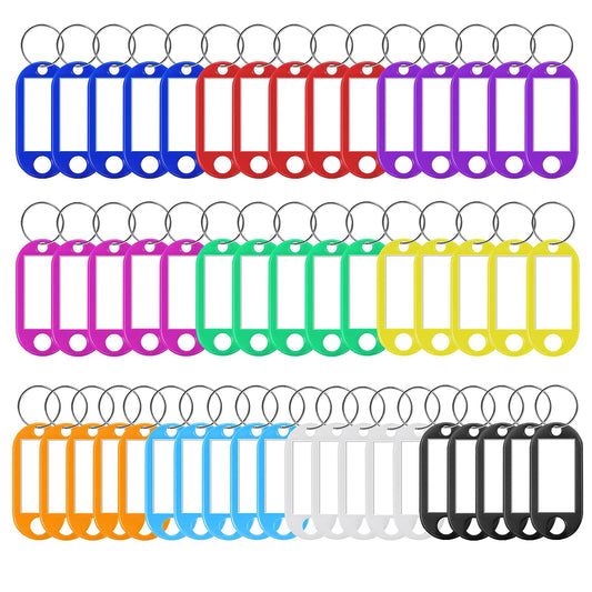 Lusofie 50 Pack Key Tags with Labels - 10 Colours Key Fobs with Labels | Key Labels Tags with Plastic Box & Extra Paper Labels for Pets, Memory Stick Tags & Luggage