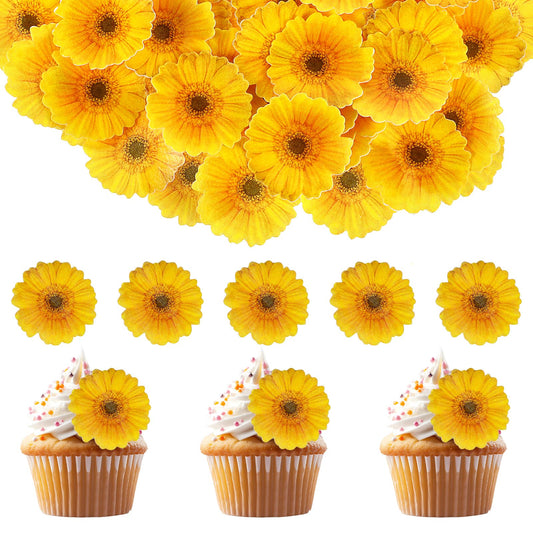 60 PCS Edible Sunflower Cupcake Toppers