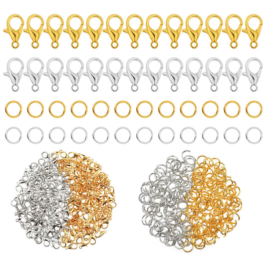 Jewelry Repair Kit, 600 Pcs Lobster Clasps and Open Jump Rings, Gold and Silver Lobster Clasp Jump Rings for DIY Bracelet Necklace Crafts Jewelry Making