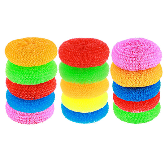 Plastic Dish Scrubbers for Dishes 15Pcs Plastic Pot Round Scrubber Scouring Pad Assorted Colors Nylon Non Scratch Dish Scrubber for Kitchen Cleaning
