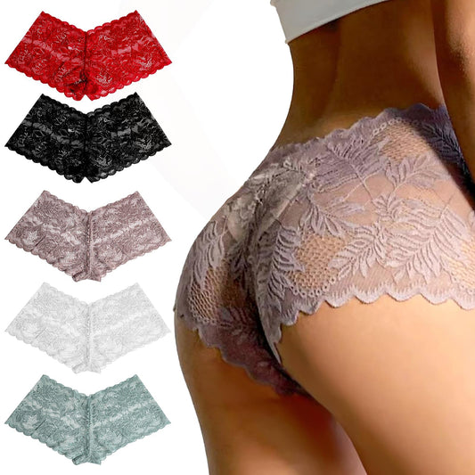 HekouJiub 5 Pack Womens Lace Underwear,Lacy Panties Sexy Panties for Women,Lace Breathable Cheeky Pantie Boyshorts Underwear Womens(S)