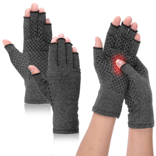 Yolev 2 Pairs Of Arthritis Gloves, Compression Gloves, Relieve Arthritis, Wrist Pain, Injury, Provides Warmth And Compression To Promote Healing, Unisex Fingerless Gloves