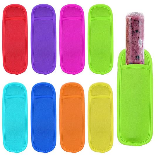 Ice Pop Sleeves - 8 Pieces Neoprene Popsicle Holder Bags - Reusable Popsicle Sleeves Freeze Pop Holders for Frozen Treats Yogurt