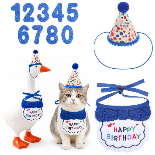 Blue Boy Hat Cat Bandana with Numbers Pet Decorations
