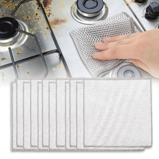 Tucnoeu 12pcs Double Non Scratch Wire Dishcloth,Multipurpose Wire Cleaning Cloths,Resuable Kitchen Microfibre Cleaning Cloth for Kitchen Dish Sink Stove Top