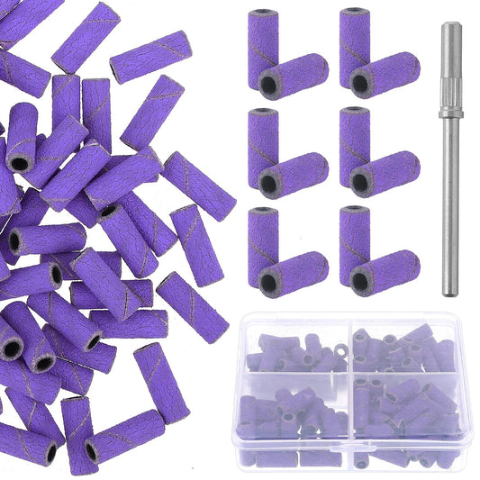 100 Pcs Small Sanding Band Nail Drill Bit 240 Fine Grit Sanding Bands for Nail Drill with 3mm Mandrel Nail Drill Bit Mini Nail Drill Sanding Bands for Acrylic Nails Gel Manicures Accessories(Purple)