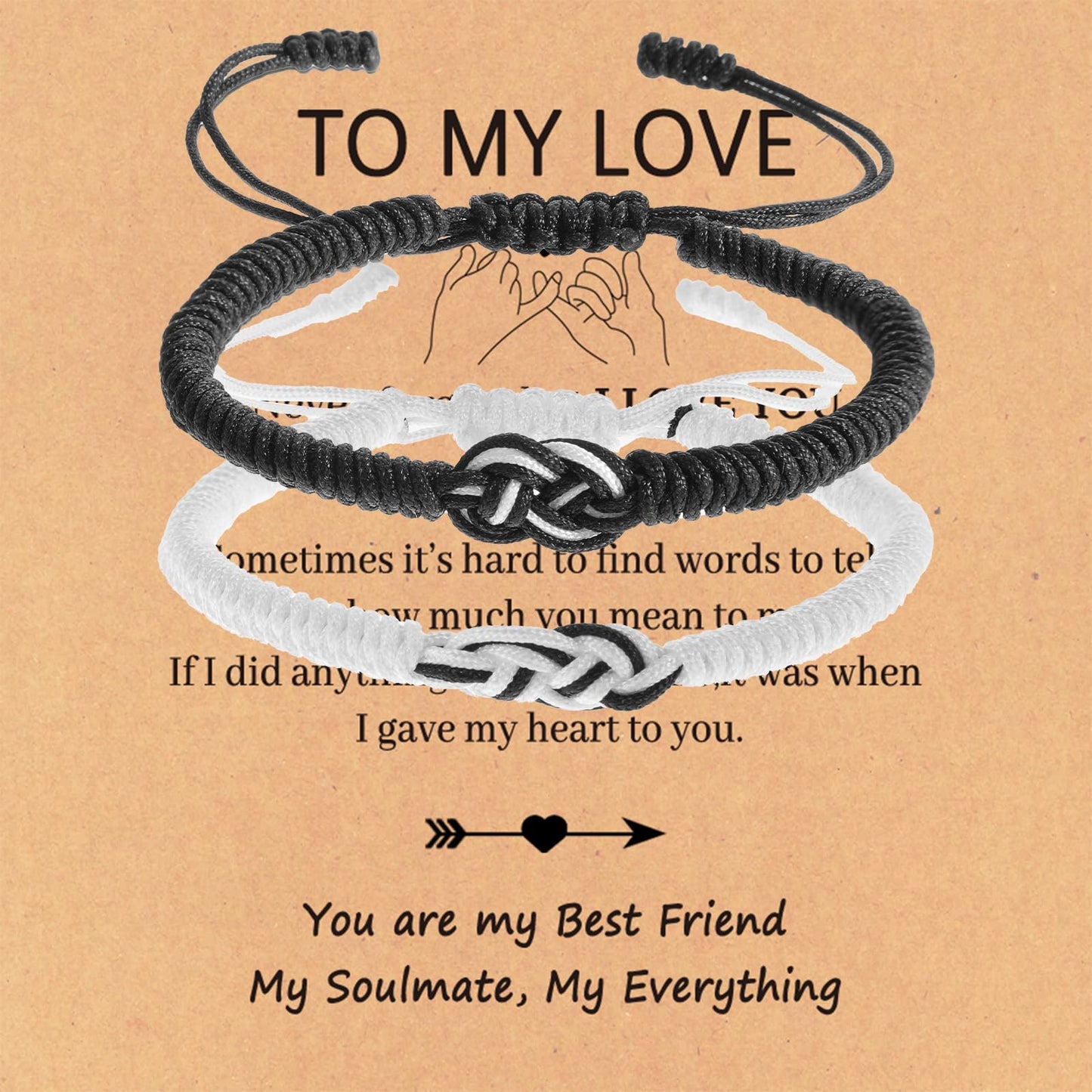 DIVINA VITAE Matching Couples Bracelets Adjustable Boyfriend Girlfriend Bracelets Woven Thread String Promise Bracelet for Her Him Women Men(To My Love，Black + White)