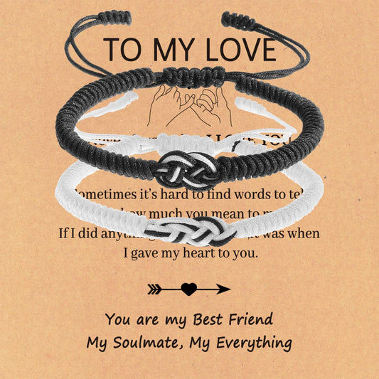 DIVINA VITAE Matching Couples Bracelets Adjustable Boyfriend Girlfriend Bracelets Woven Thread String Promise Bracelet for Her Him Women Men(To My Love，Black + White)