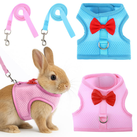 Bunny Harness and Leash Soft Adjustable Rabbit Harness and Leash Set Escape-Proof with Safety Buckles Pets Stuff for Rabbits Kittens Guinea Pigs, S Size