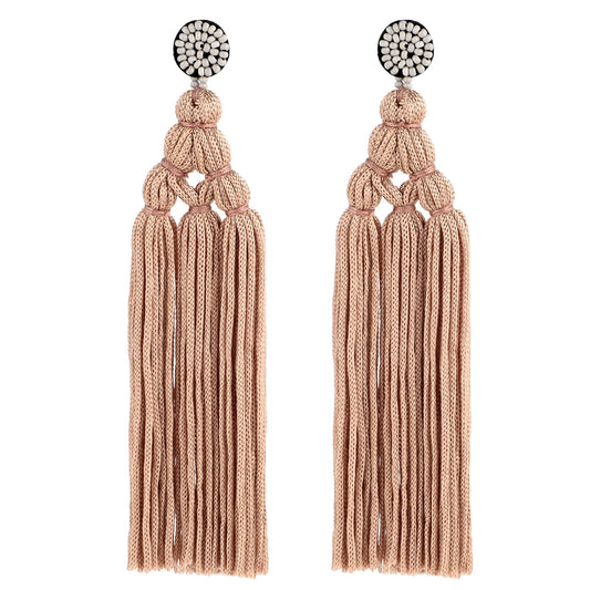 Bohemian Tassel Earrings for Women Boho Chandelier Statement Dangling Earrings Long Woven Thread Fringe Drop Earrings for Birthday Christmas Wedding Valentines Day Gift (Camel)