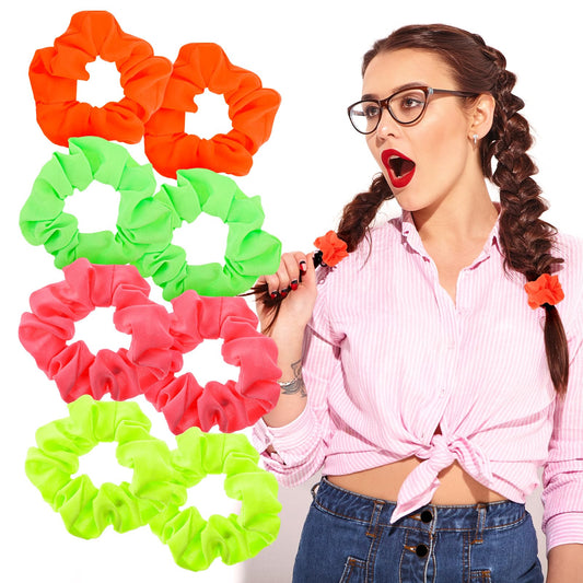8pcs Neon Scrunchies for Hair,Neon Scrunchies for Hair 80s,Bright Neon Scrunchies,Soft Scrunchies, Elastic Ponytail Hair Ties for Women Girls Festival Christmas Halloween Party