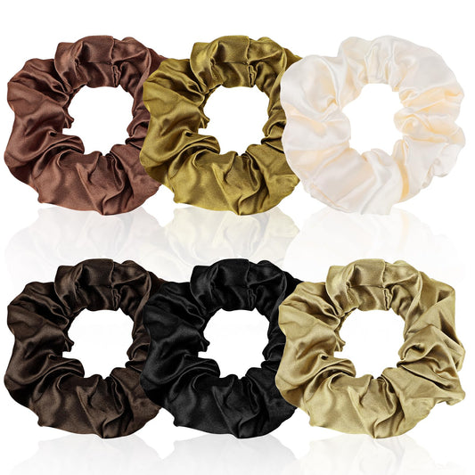6 Pcs Big Satin Scrunchies for Thick Hair Soft Silk Scrunchie Large Hair Ties Elastics Ponytail Holders for Sleeping Hair Band Holder Curly Hair Accessories Multicolor