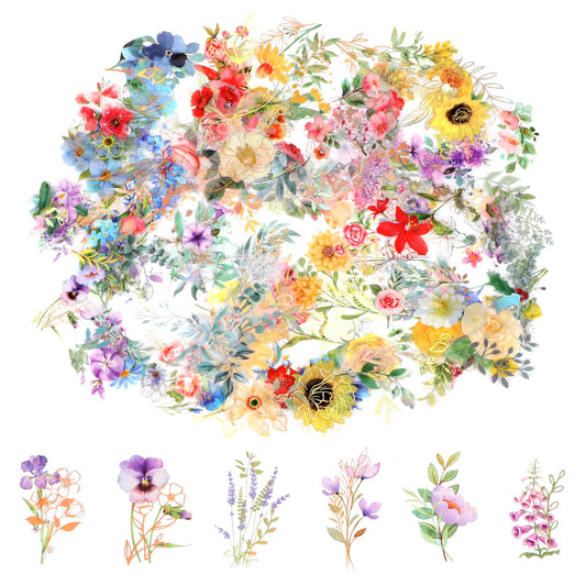Lusofie 240 Pcs Transparent Flower Stickers Vintage Stickers PET Flower Stickers for Scrapbooking Journaling Colorful Floral Stickers