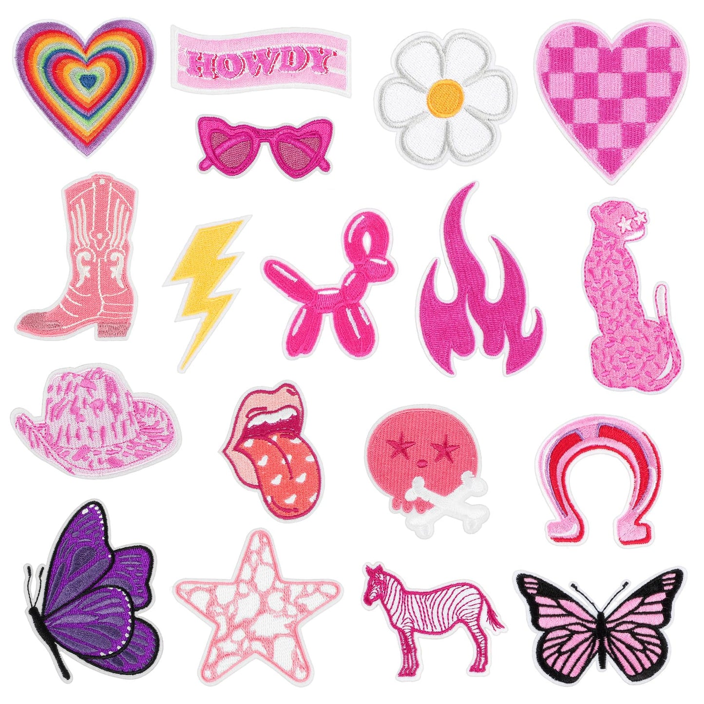 Patches for Clothing 18Pcs Pink Iron on Patches Preppy Patches for Hats Y2K Embroidered Cowgirl Sew on Patches for Clothing DIY Repair Girly Iron on Patches