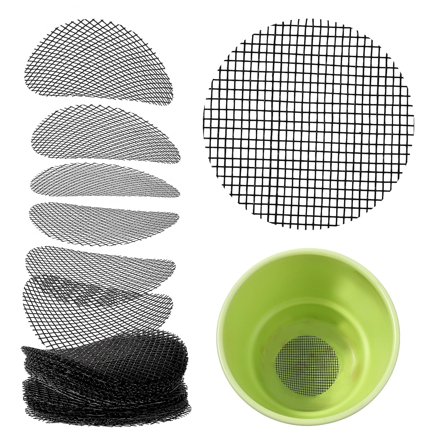 Tucnoeu 100pcs Rounds Drainage Mesh,Flower Pot Hole Mesh Pad,2inch Bonsai Mesh Bonsai Bottom Grid Mat Netting for Plants,Prevent Soil Loss Anti,Gardening Gifts for Women