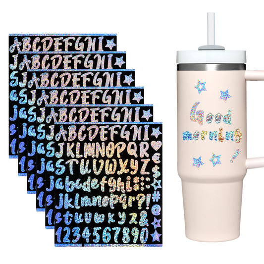 Name Sticker for Stanley Cup 6 Sheet Waterproof Vinyl Letter Stickers Personalized Glitter Letter Stickers Name Stickers for Water Bottles Stanley Tumbler Tags Logo