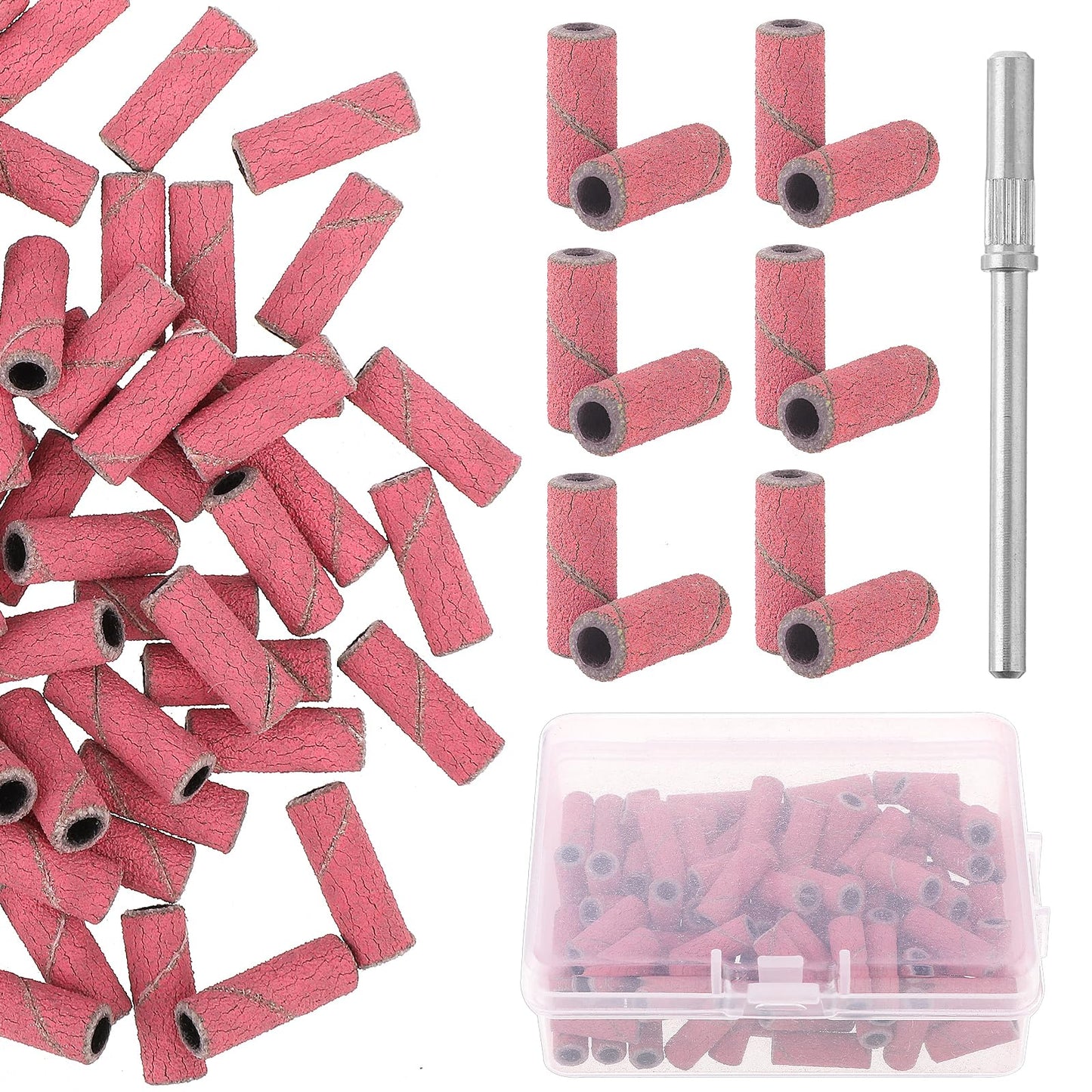 100 Pcs Small Sanding Band Nail Drill Bit 240 Fine Grit Sanding Bands for Nail Drill with 3mm Mandrel Nail Drill Bit Mini Nail Drill Sanding Bands for Acrylic Nails Gel Manicures Accessories(Pink)