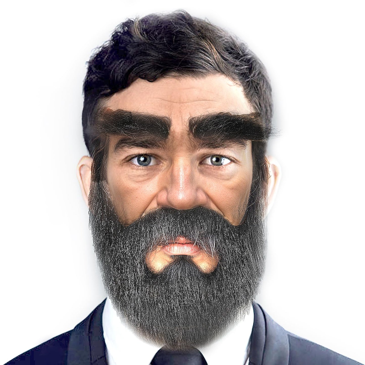 Fake Moustache and Eyebrows Set Self Adhesive Novelty Hairy Costume Facial Hair for Halloween Cosplay Party Supplies Decorations Stick On Moustache and Fake Beard Suitable for All Ages(Grayish black)