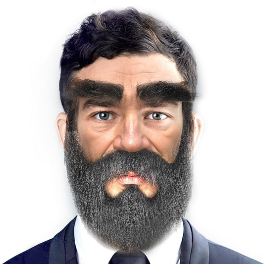 Fake Moustache and Eyebrows Set Self Adhesive Novelty Hairy Costume Facial Hair for Halloween Cosplay Party Supplies Decorations Stick On Moustache and Fake Beard Suitable for All Ages(Grayish black)