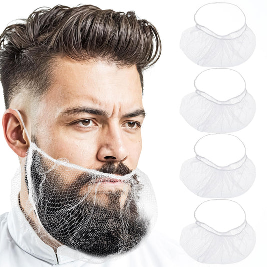 Lusofie 100 Pcs Disposable Beard Net Elastic Breathable Beard Covers Honeycomb Nylon Beard Nets For Kitchen Restaurant Laboratory Food Service Worker (18",White)